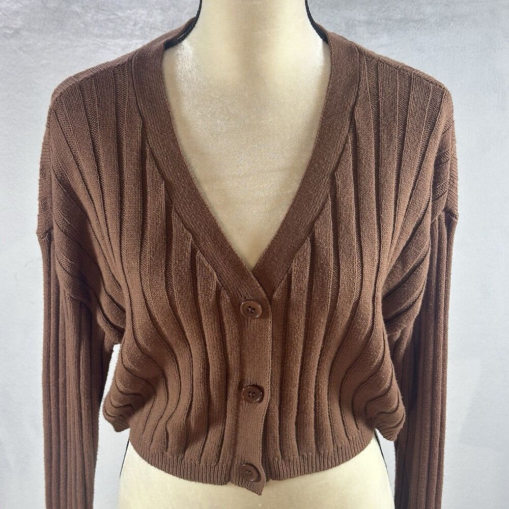Abound Cropped Women's Size Large Long Sleeve V Neck Brazer Color Brown - Picture 1 of 5